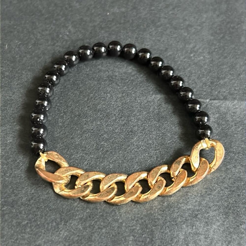 Women’s vintage‎ dainty gold tone chainlink beaded bracelet one size